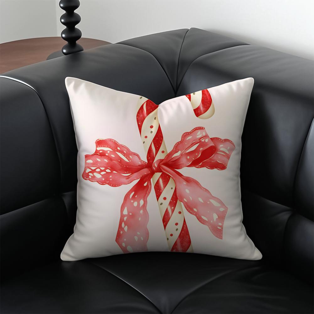 Christmas Candy Cane Holiday Cushion Cover Pillow Case Antidustmite Invisible zipper silky plush cushion
