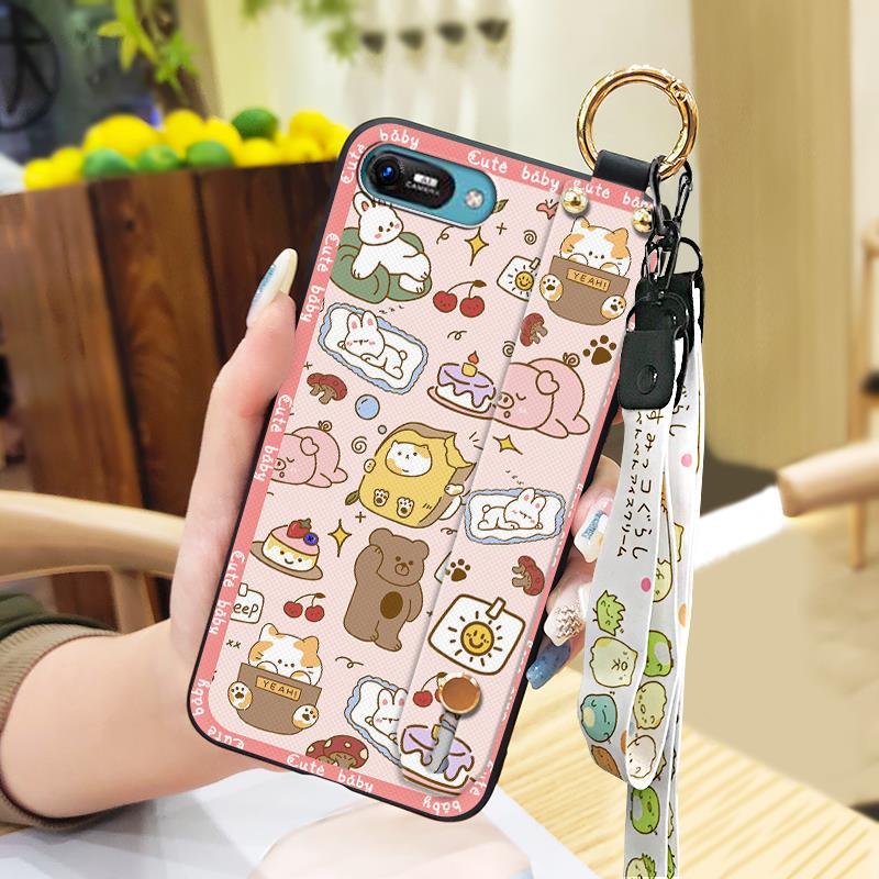 Durable Back Cover Phone Case For Itel A25/A35/A25 Pro Wrist Strap Lanyard Ring Kickstand Protective Shockproof Cartoon