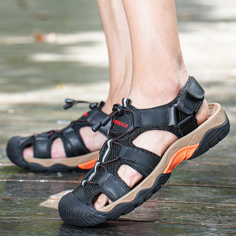 Summer Men's Outdoor  Leather Large Size Toe Sandals Summer Casual Men's Fashion Outdoor Non-Slip Beach Sandals