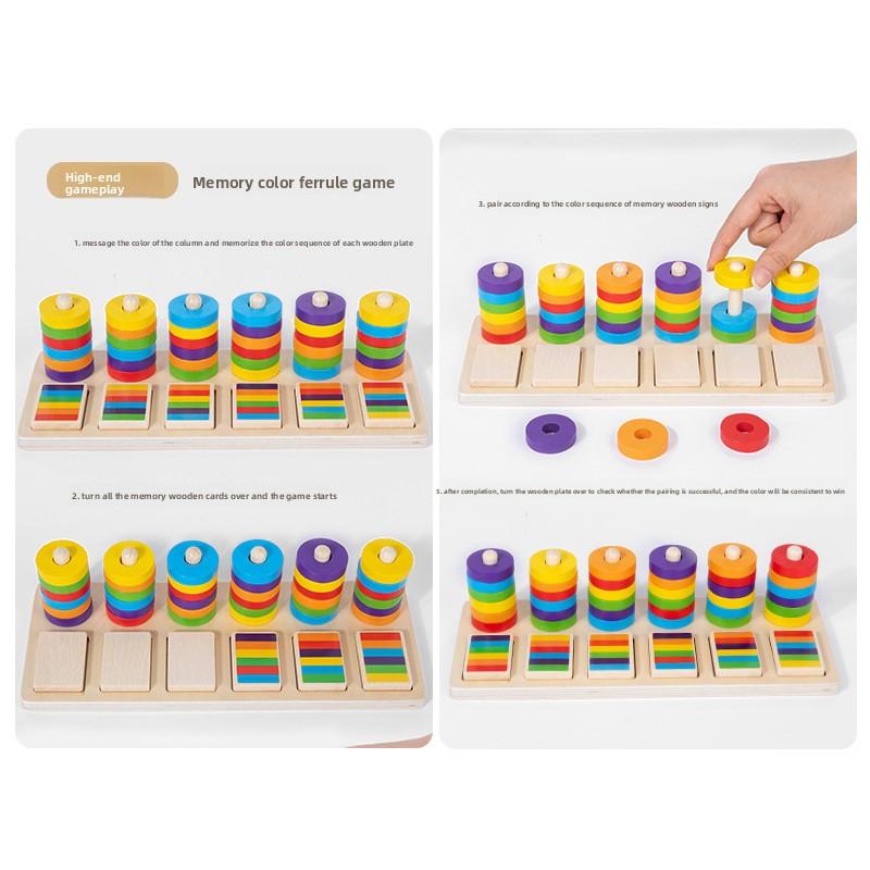 Wooden Color Matching Game Set for Kids Pillar Pairing Toy Hand Eye Coordination Training Memory Improvement