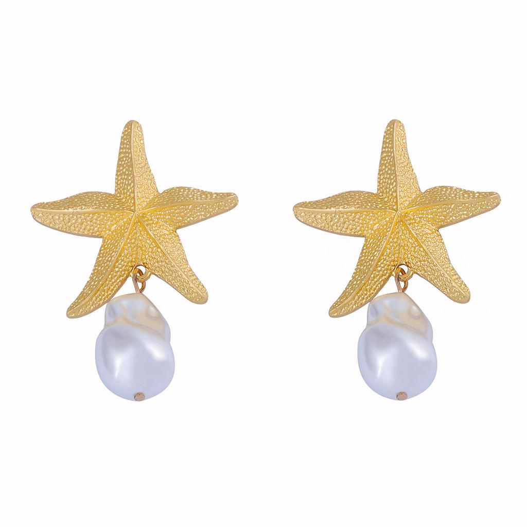 Ocean leisure vacation style fashion simple alloy starfish imitation pearl pendant earrings versatile women's models
