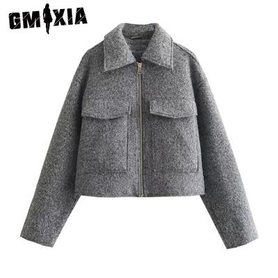 Women's Vintage Casual Solid Color Print Autumn Winter Long Sleeve POLO Neck Jackets & Coats