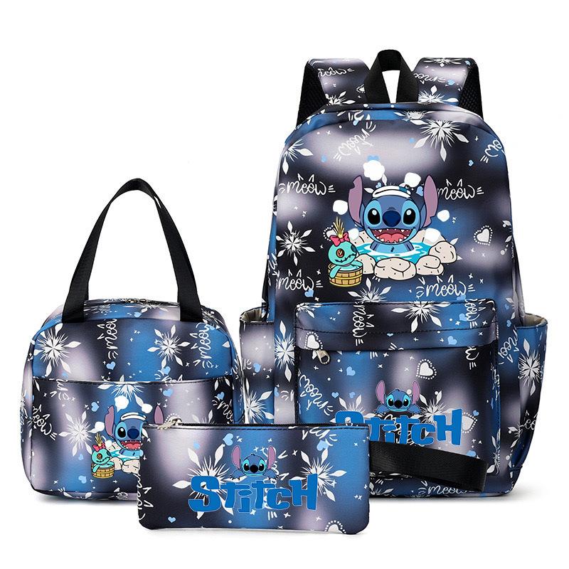 Stitch Three Piece Backpack for Male and Female Students, Campus Cartoon Printed Backpack, Outdoor Travel Large Capacity Bag