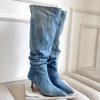 In the Autumn and Winter of 2025, the New Women's Pointed High-heeled Boots, Thin-heeled High Boots, Wide Tube and Large Tube Circumference, Denim S