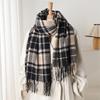 Plaid Circle Yarn Faux Cashmere Shawl Scarf Men Women Winter Warm Fashionable Office Wear With Tassels