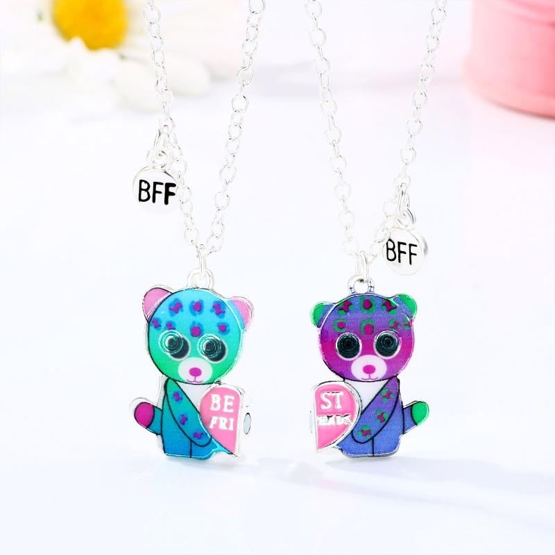 2Pieces/Set Heart Pendant Magnet Matching Necklace Colorful BFF Friend Girlfriend Relationship Gift Valentines Day