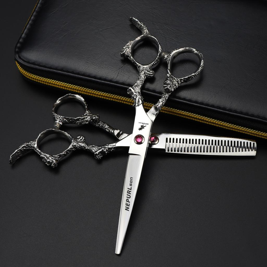 6.0 Inch Silver Monster Dragon Handle, Hair Scissors, Hair Scissors, Flat Scissors, Bangs Scissors, Tooth Scissors, Thin