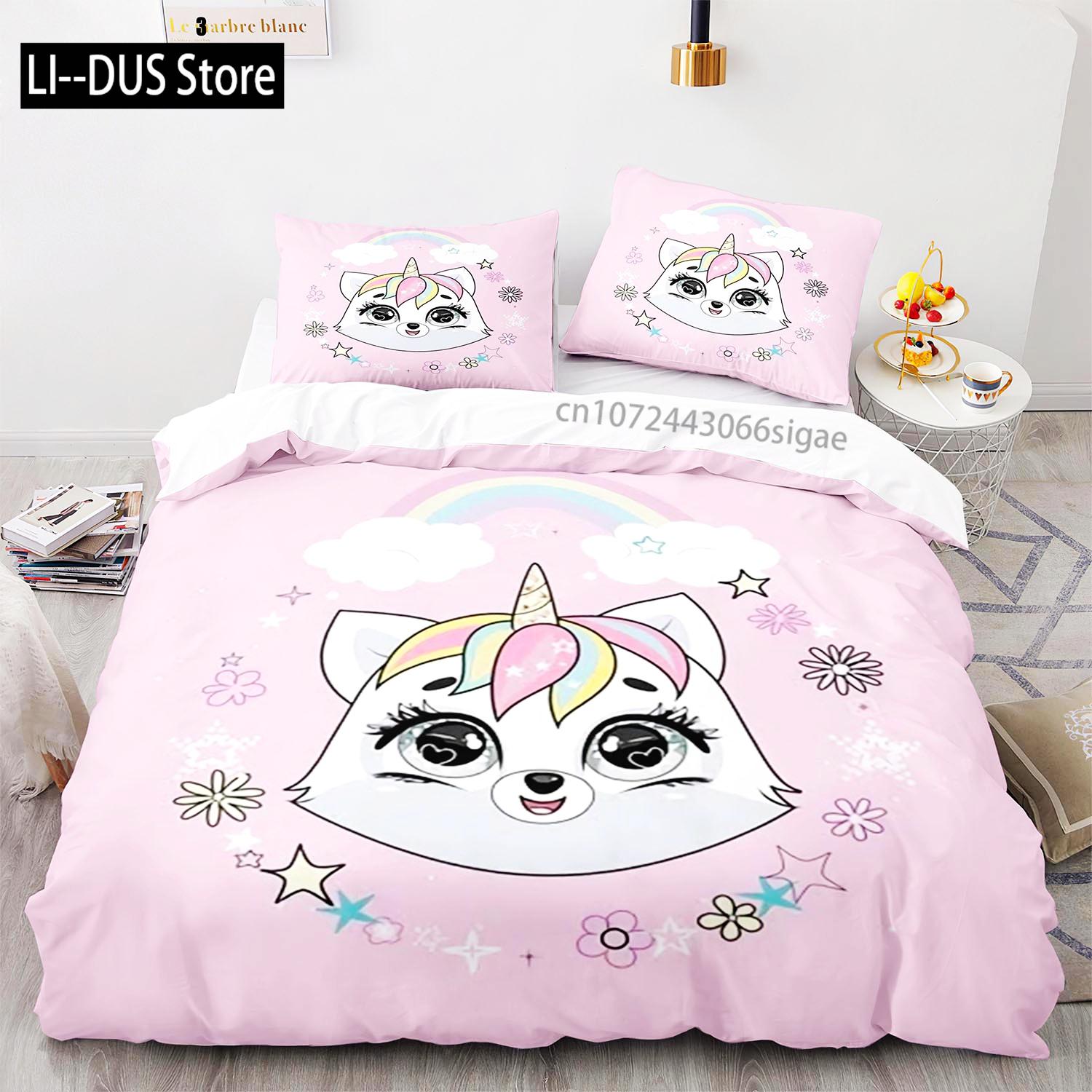 

Comforter Rainbow Cat Bedding Set Single Twin Full Queen King Size Kawaii Girl Bed Set Aldult Kid Bedroom s 3D Anime 013 Comforter (quilt)-EU Single(135*200cm)3pcs