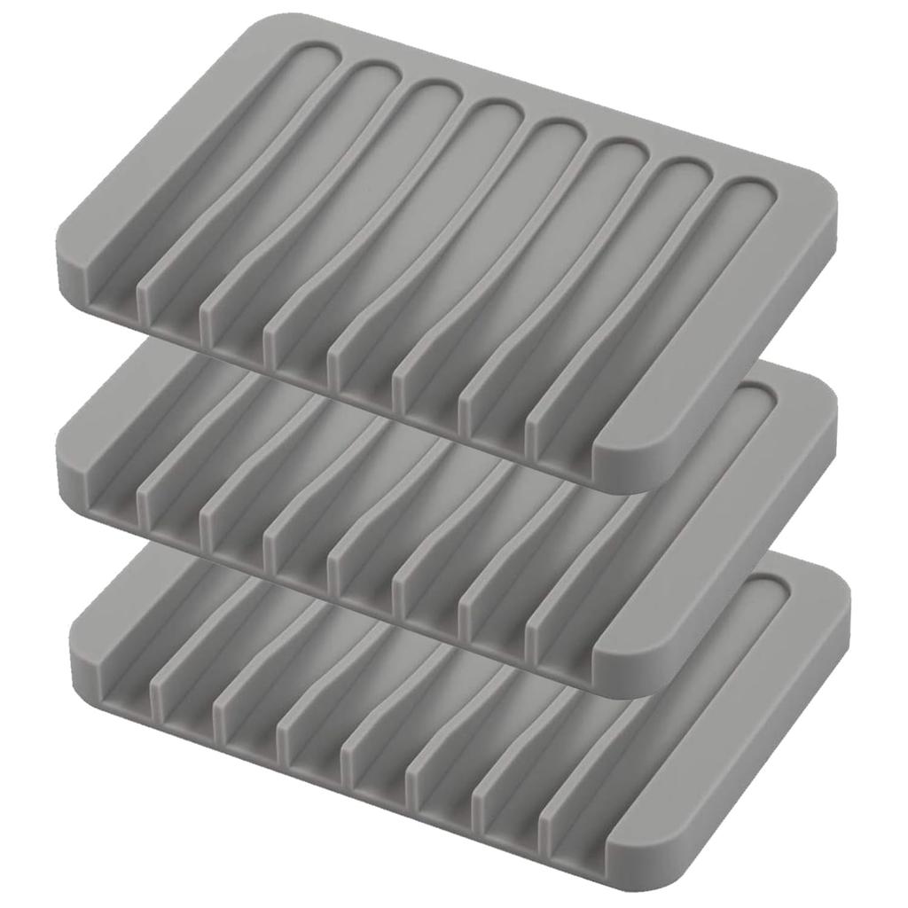 Self Draining Soap Dishes, 3 Pcs Silicone Soap Saver, Waterfall Drainer Soap Holder for Bathroom, Extend Soap Life, Keep Soap Bars Dry Clean & Easy