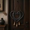Vintage Copper Bell Pendant Metal Heart Shape Wind Chimes Pendant, Retro Distressed Love Three Bells Chime Chimes, Waterproof Rust-Proof Outdoor