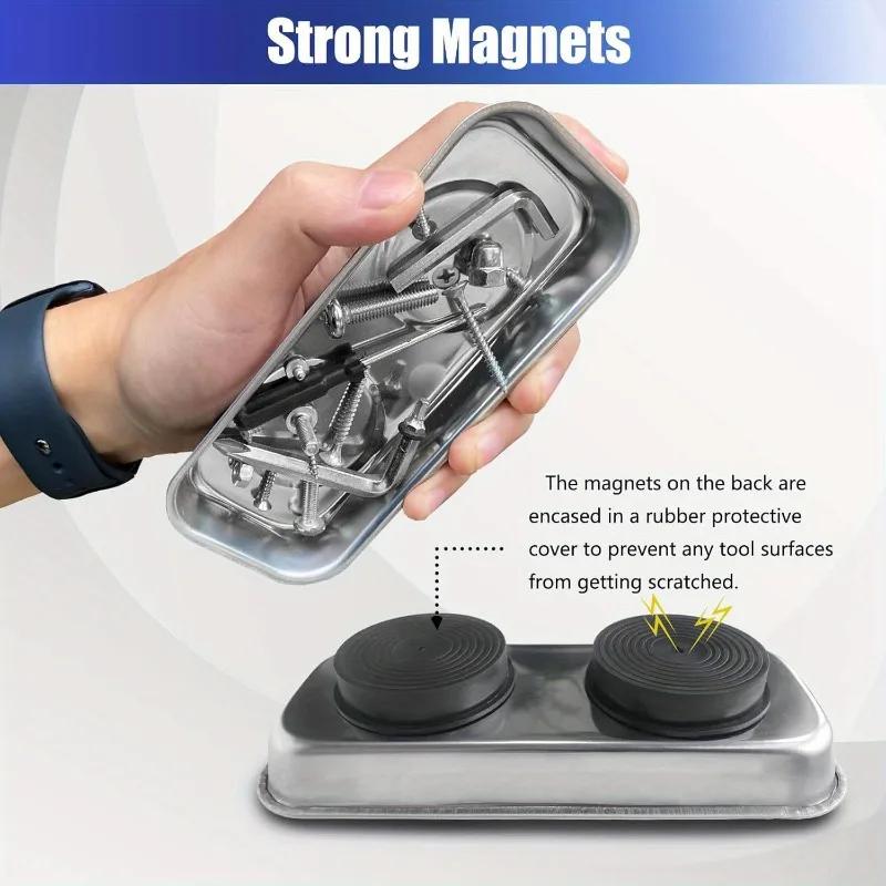 1 PC Stainless Steel Magnetic Tray Holder with Strong Magnet Metal Accessories Storage Tray for Mechanic Car