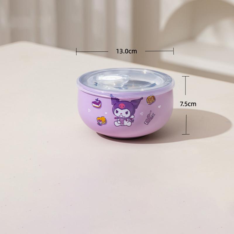 For Sanrio Kawaii Hello Kitty Kuromi Rice Bowl Soup Bowl Kids 316 Steel Bowl Double-layer Heat Insulation&Anti-scald Tableware