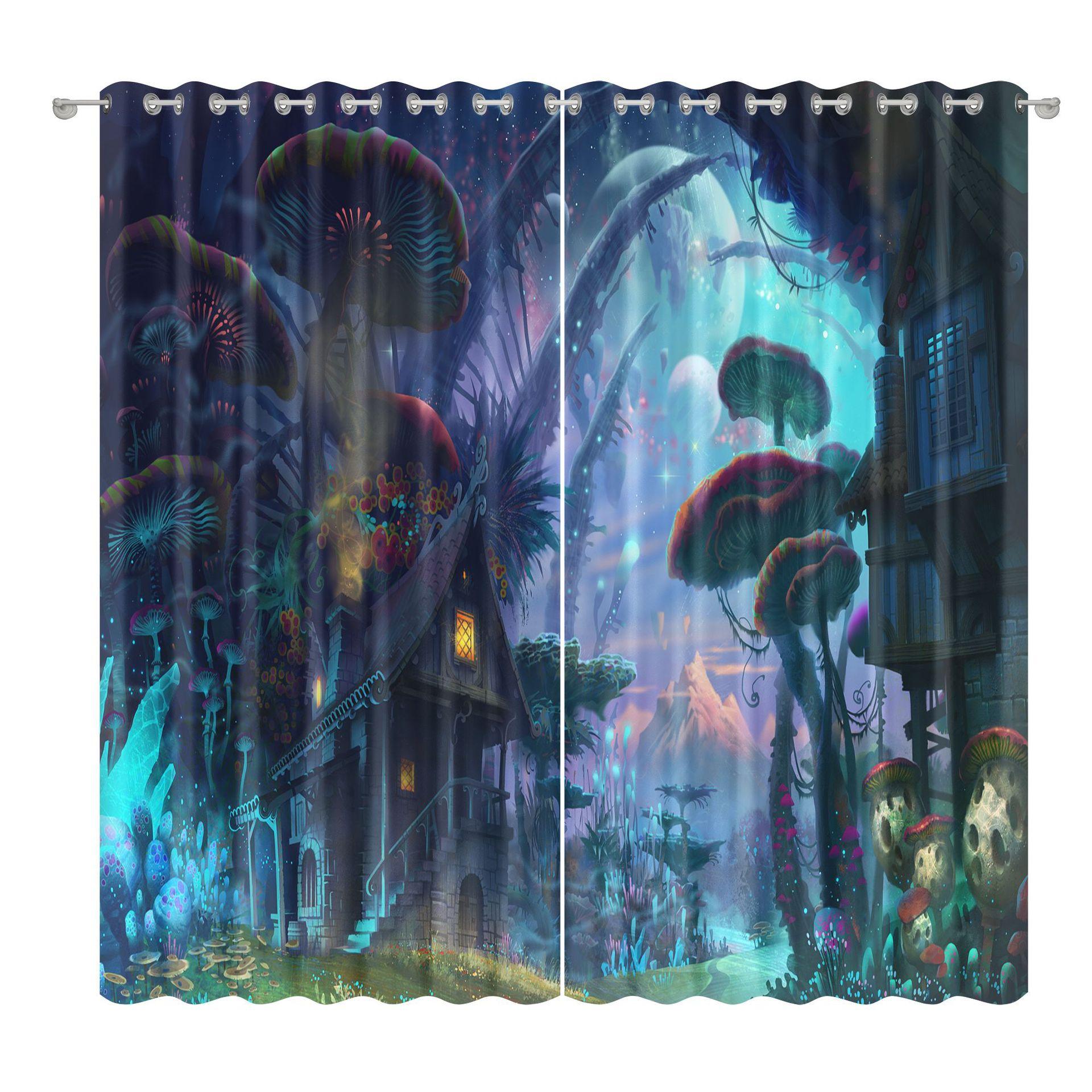 

Тканина для штор з пейзажем Спальня Вітальня Балкон Затемнююча штора Офіс Готель Теплоізоляційна штора 1.32m * 1.6m/2pcs