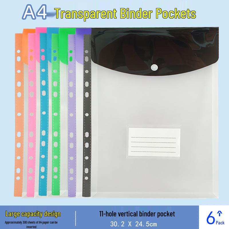 A4 11-Hole 3D Snap Button Loose-Leaf File Bag, Large Capacity Storage Bag