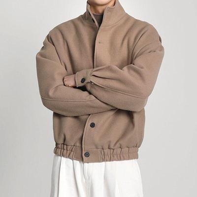 Men's Autumn/Winter Woolen Baseball Jacket – British Style, Niche Design, Trendy Workwear with Stand Collar