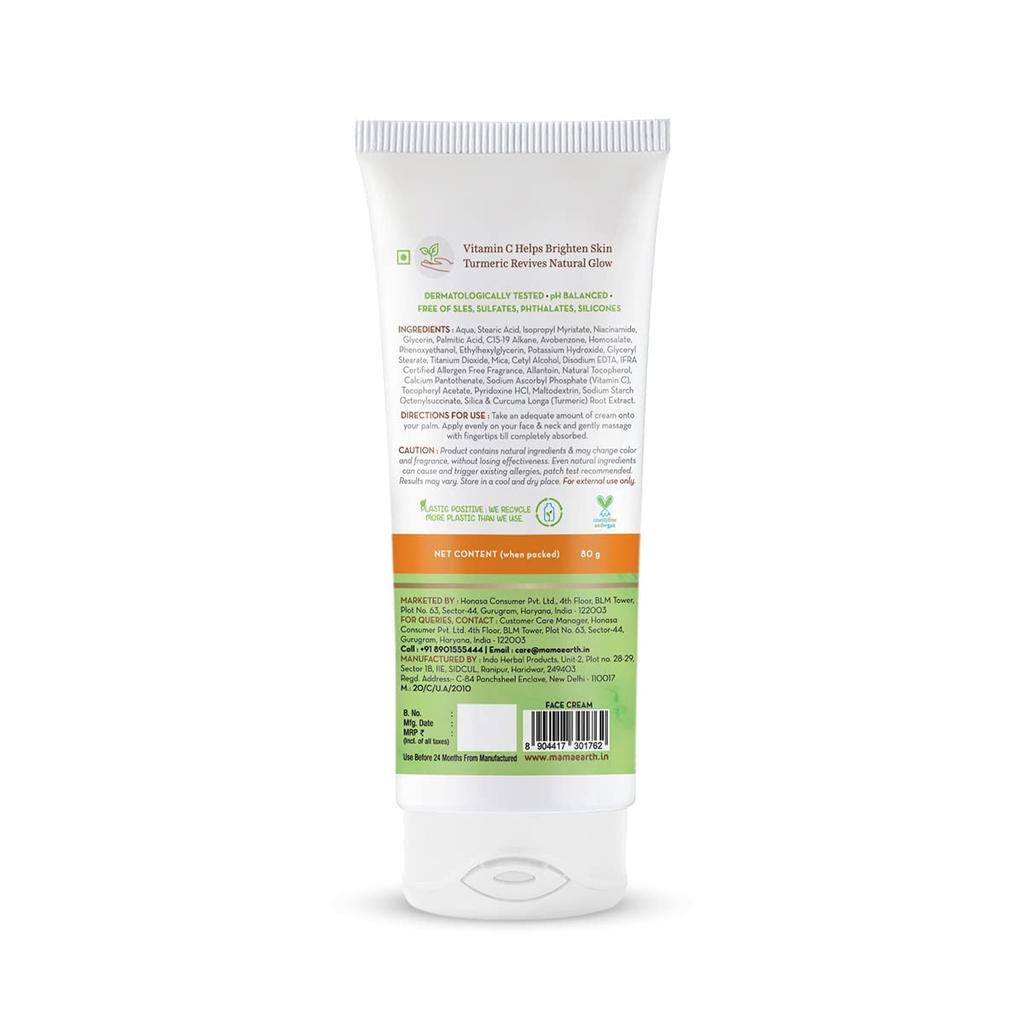 Mamaearth Vitamin C Glow Face Cream With Turmeric For Bright Skin – 80g Hydrating Moisturizer For Radiant Even Tone