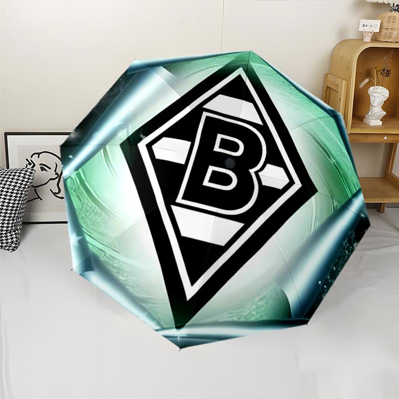 Borussia Monchengladbach logo Print Automatic Umbrella, 8 Rib Iron Frame, Plastic Handle, Suitable for Outdoor Travel &Daily , Ideal Gift