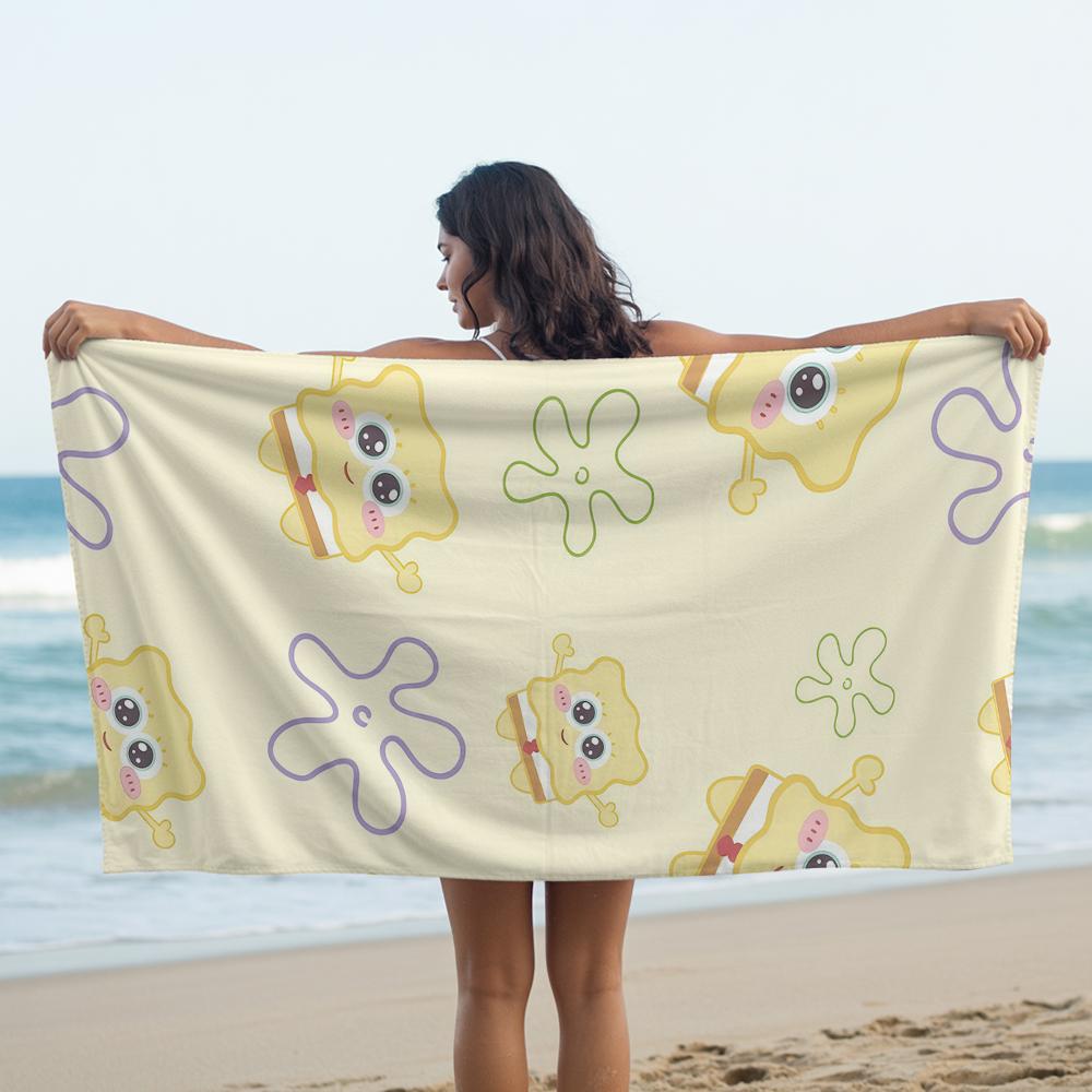 Cute Chibi S-Sponge BobS Soft Portable Travel Towel Unisex Lightweight Microfiber Oversized Sand Free Quick Dry Beach Towel