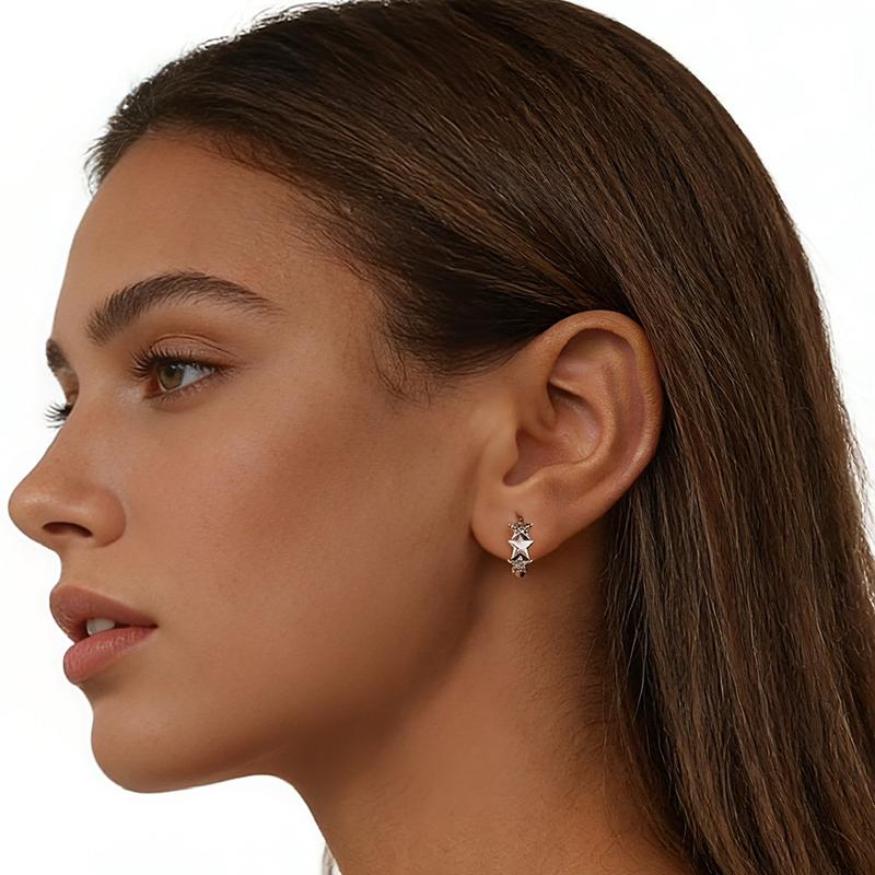WOSTU 925 Sterling Silver Stackable Star Huggies Earrings Lady Minimalist Starry Ear Hoops Jewelry Gift for Party Date Night
