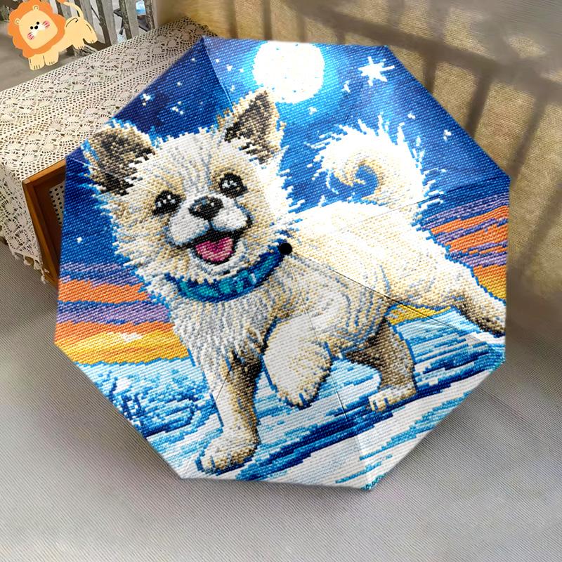 1 PC Automatic Folding Umbrella - Mountain Puppy Pattern, Portable & Foldable Design with 8 Ribs, Christmas Birthday Gifts