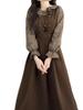 Elegant French Retro Faux Two-Piece Long Sleeve Dress - Women's High-End Slimming Waist-Cinched Autumn Winter 2025 Fashion