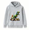 Kids Boys Girls Hoodie Sweatshirt Cool T-Rex Dinosaur Excavator Dump Truck Print Casual Pullover Hooded Tops for Construction Dino Fans
