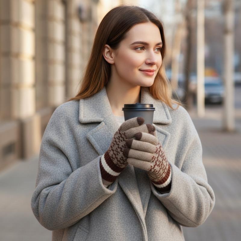 Winter Knitted Unisex Gloves Autumn Touchscreen Fleece Lined Thermal Thick Nordic Jacquard Walking Daily Wear Gloves
