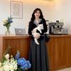 Stylish Korean Plus Size Autumn Set: Faux Two-Piece Top & Pleated Skirt - Age-Defying Fashion for Women