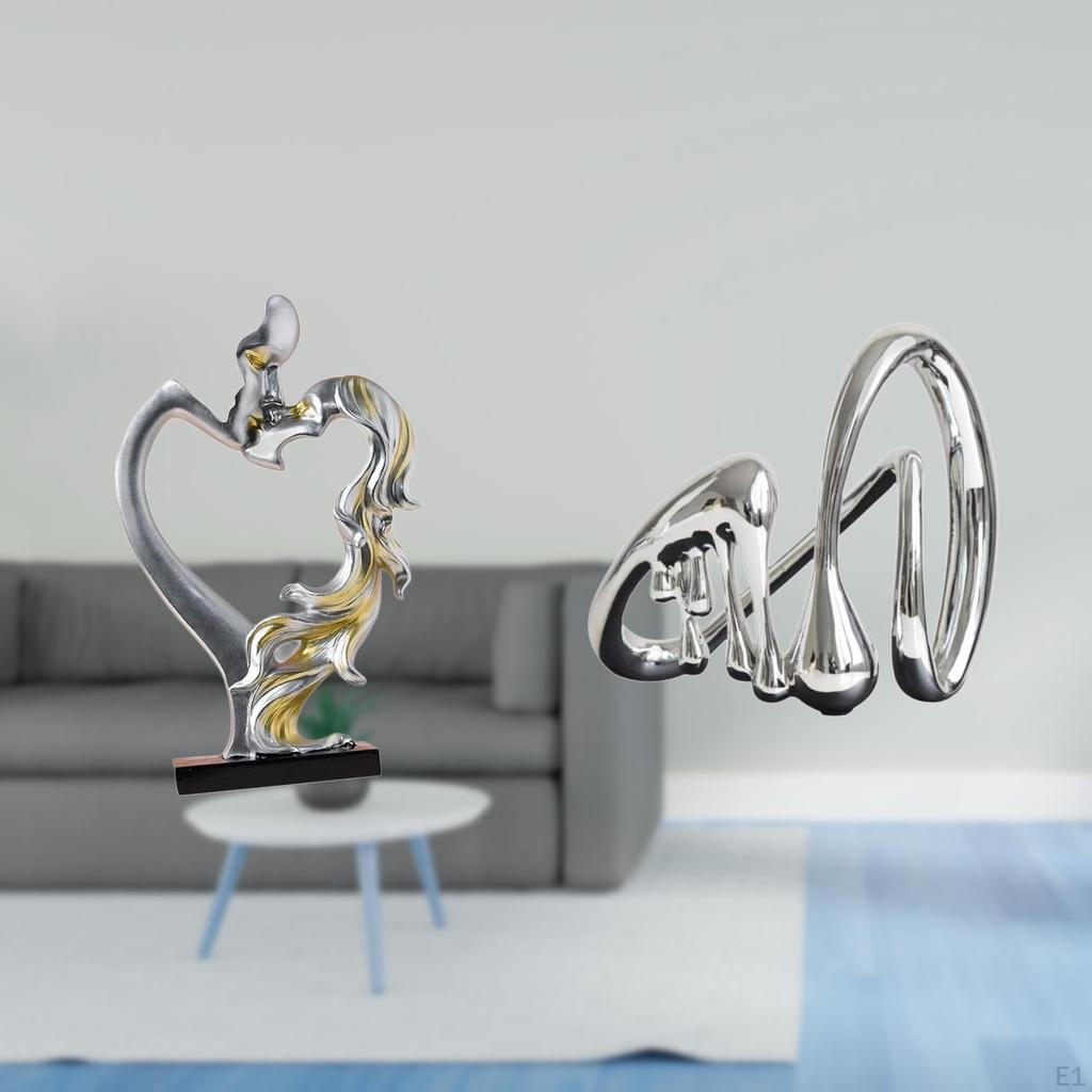 Kissing Couple Figurine Abstract Art Statue Minimalist Sculpture Collectible Desktop Ornament for