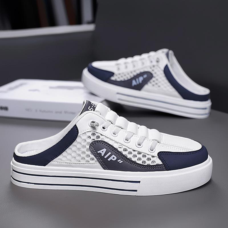 2025 Summer New Men's Shoes Without Heel Half Slippers Casual Breathable Mesh Lazy One Pedal Bag Head Dragging Shoes