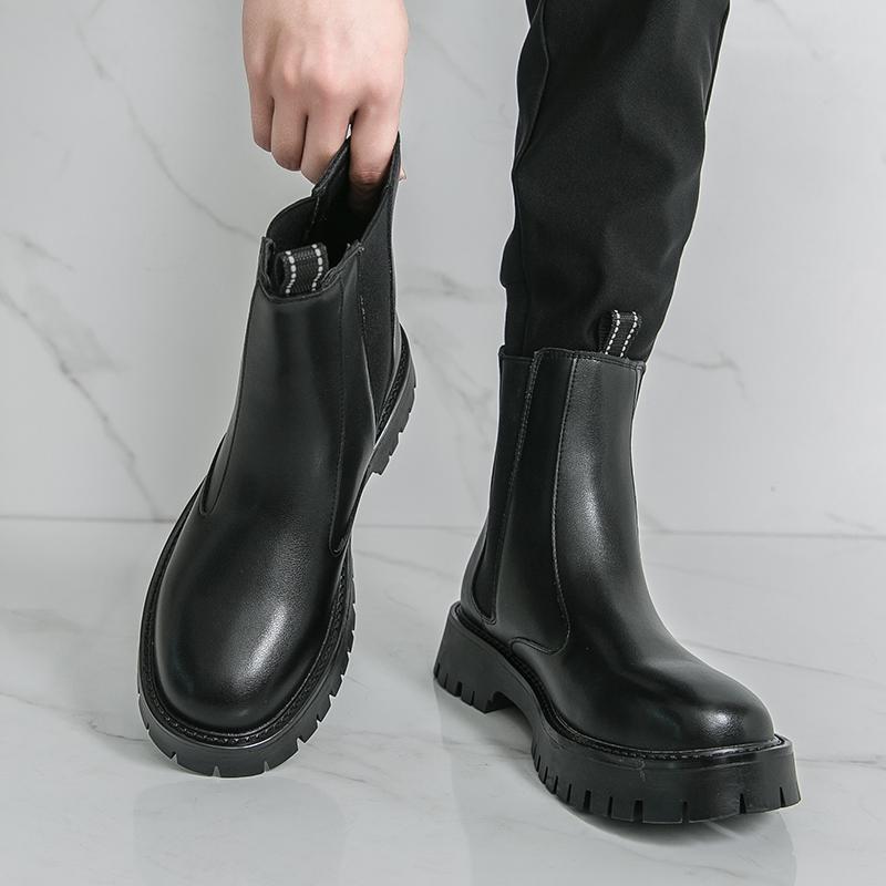 Fashion Classic Black Fashionable Men's Breathable Thick Soled High Top Boots for Autumn New Men's Comfortable Chelsea Outdoor Boots