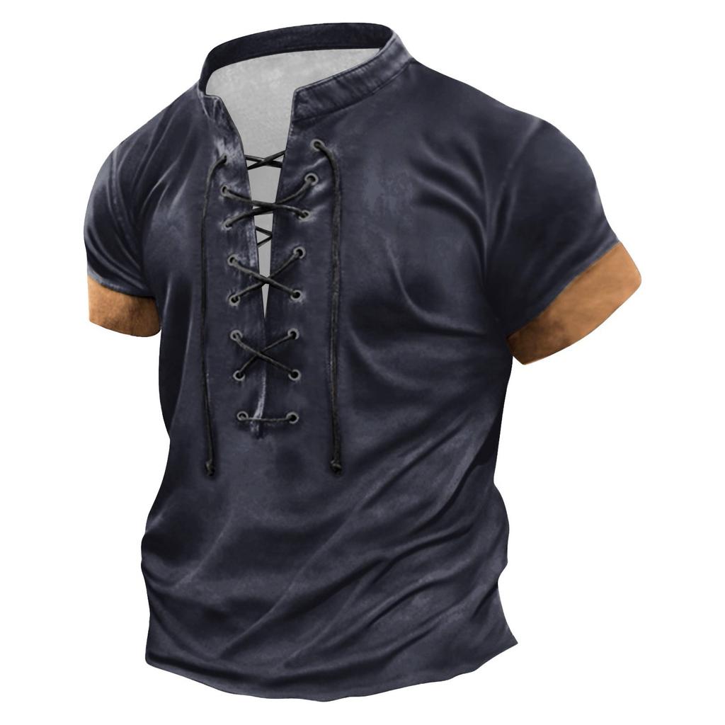 Herren-T-Shirt mit Retro-Krawatte, lässig, farblich abgestimmt, kurzärmelig