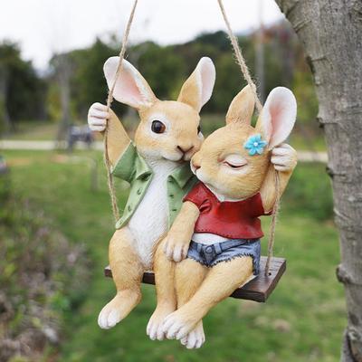 Garden Rabbit Statues Yard Decoration Rabbits Lover Resin Bunny Figurines Hanging On Tree for Lawn