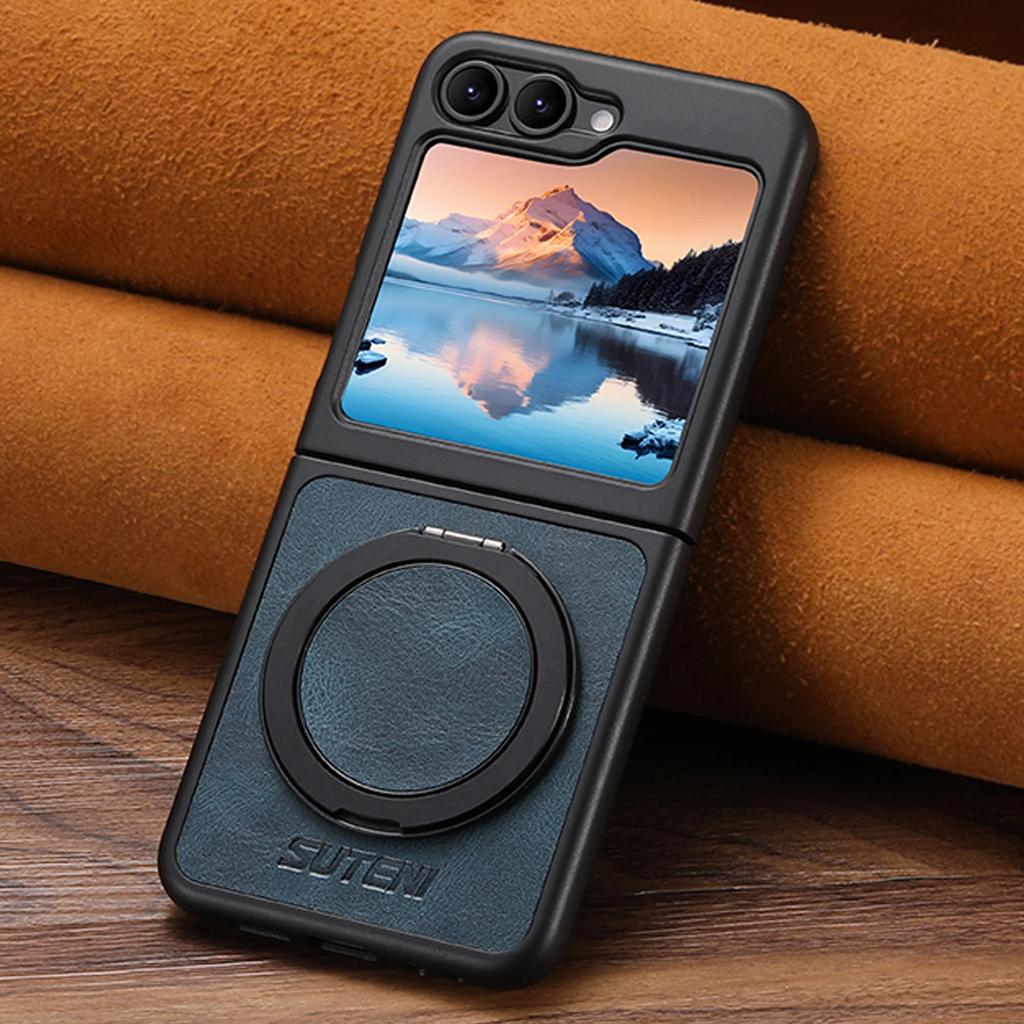 Higth Quality Busine Sle Magnetic Wireless Charging Phone Case for Samsung Galaxy Z Flip 7 6 5 360° Rotating Holder Leather Cover