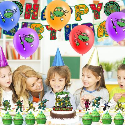 34-delige Banner Ballonnen & Taarttoppers Set Voor Ninja Turtles Thema Verjaardagsfeest