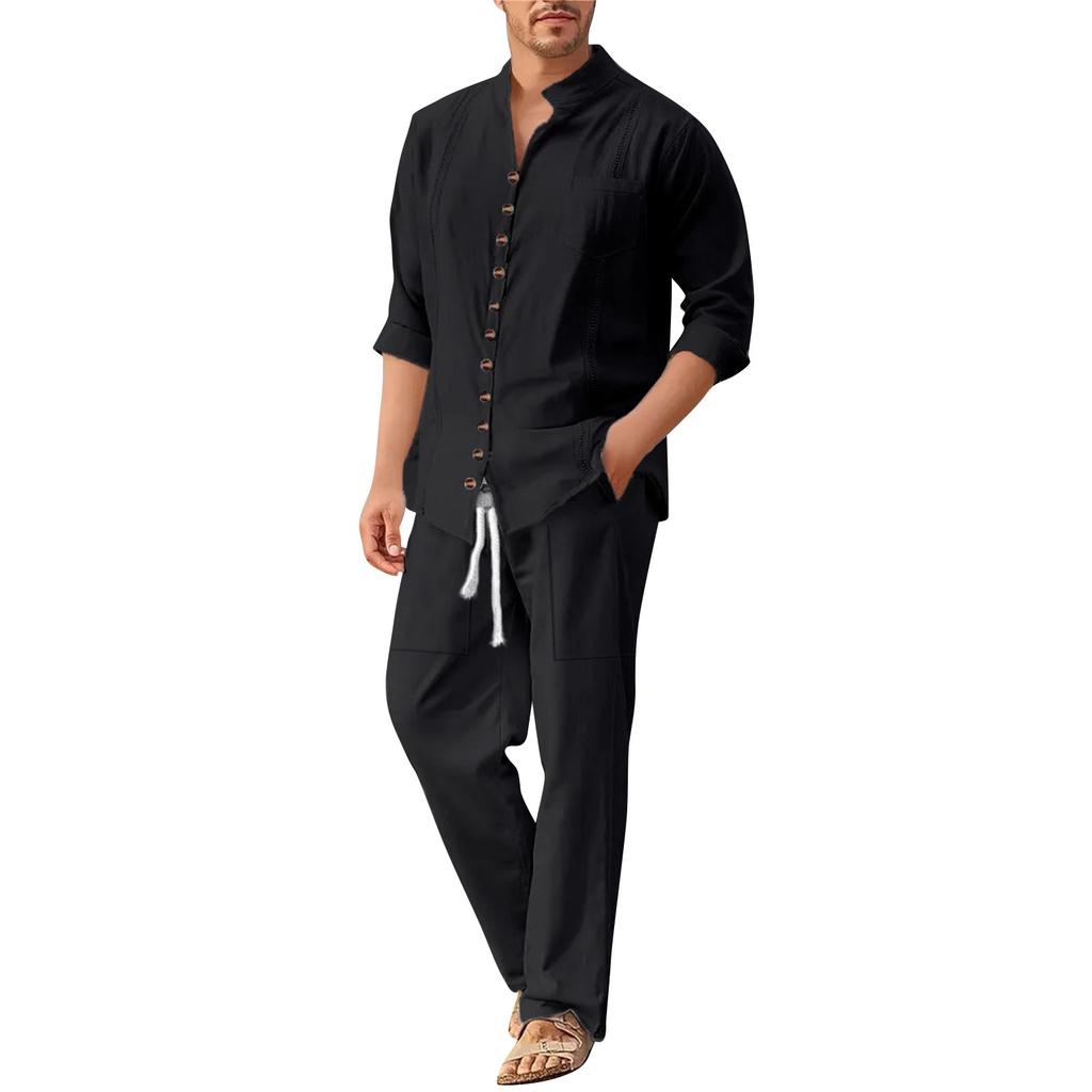 Men's Shirt And Trousers Suit Men's Casual Loose Long Sleeved Trousers Beach Suit