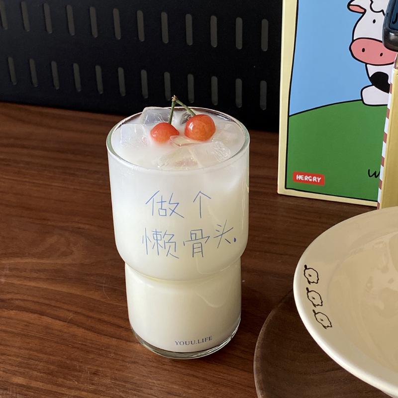 Be A Lazy Bone~ Literary Niche Text Simple Glass, High-End Coffee Cup High Temperature Water Cup