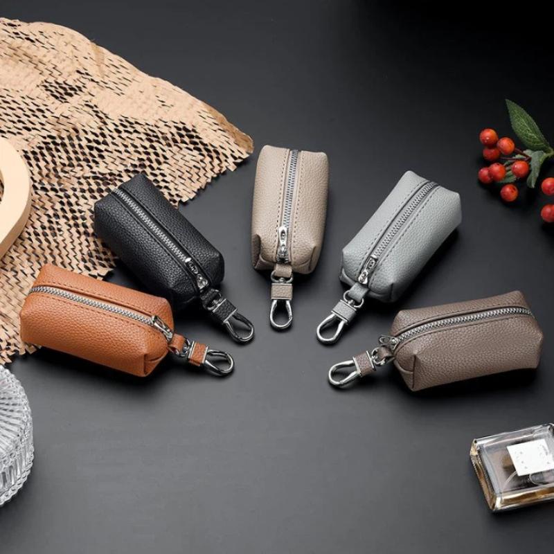 1Pcs Double Zipper Keychain Case Key Coin Pouch Leather Car Key Wallets Key Holder Housekeeper Keys Organizer