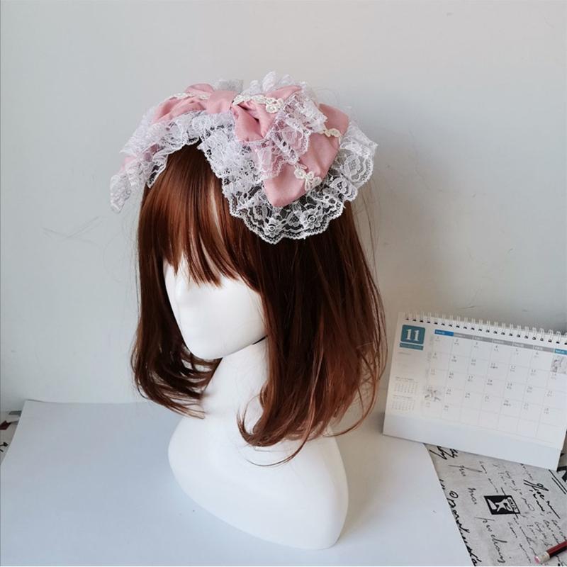 Lovely Sweet Hairband Maid Cosplay Headband Lolita Ruffled Lace Headwear Handmade Double Layer Bowknot Hair Accessory