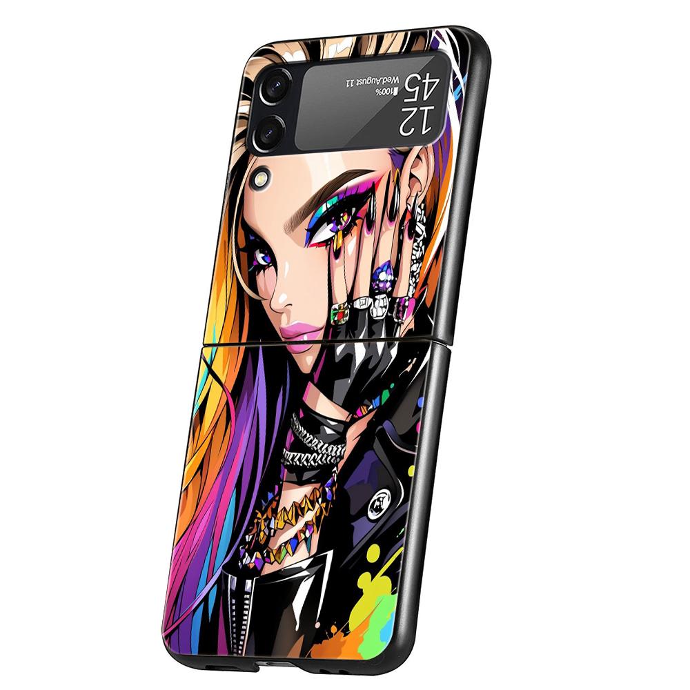Hard PC Phone Case For Samsung Galaxy Z Flip 7 6 5 4 Black Cover For Galaxy Z Flip 3 Foldable Shockproof Capas Hot Girls Fundas