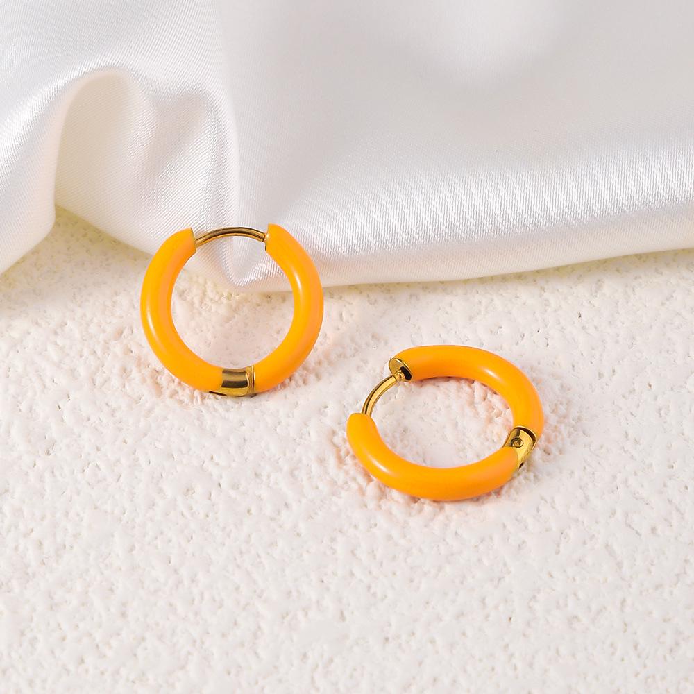 Colorful Series 18k Gold Titanium Steel Drip Oil Stud Earrings for Women