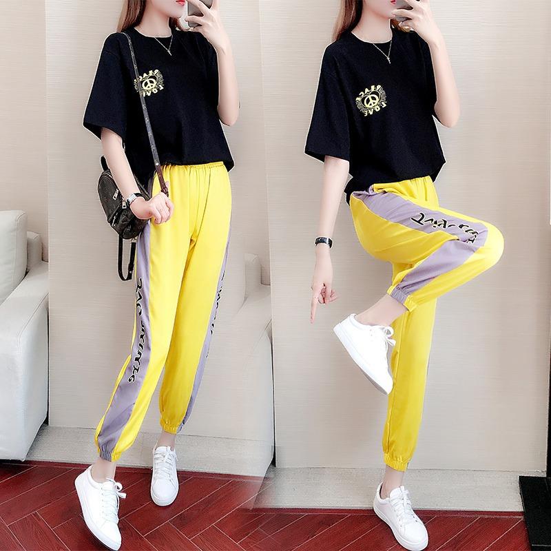 Temperament Ins Short-sleeved Fashion Trend Loose Sports Running Wear Casual Age-reducing Two-piece Suit Summer Women