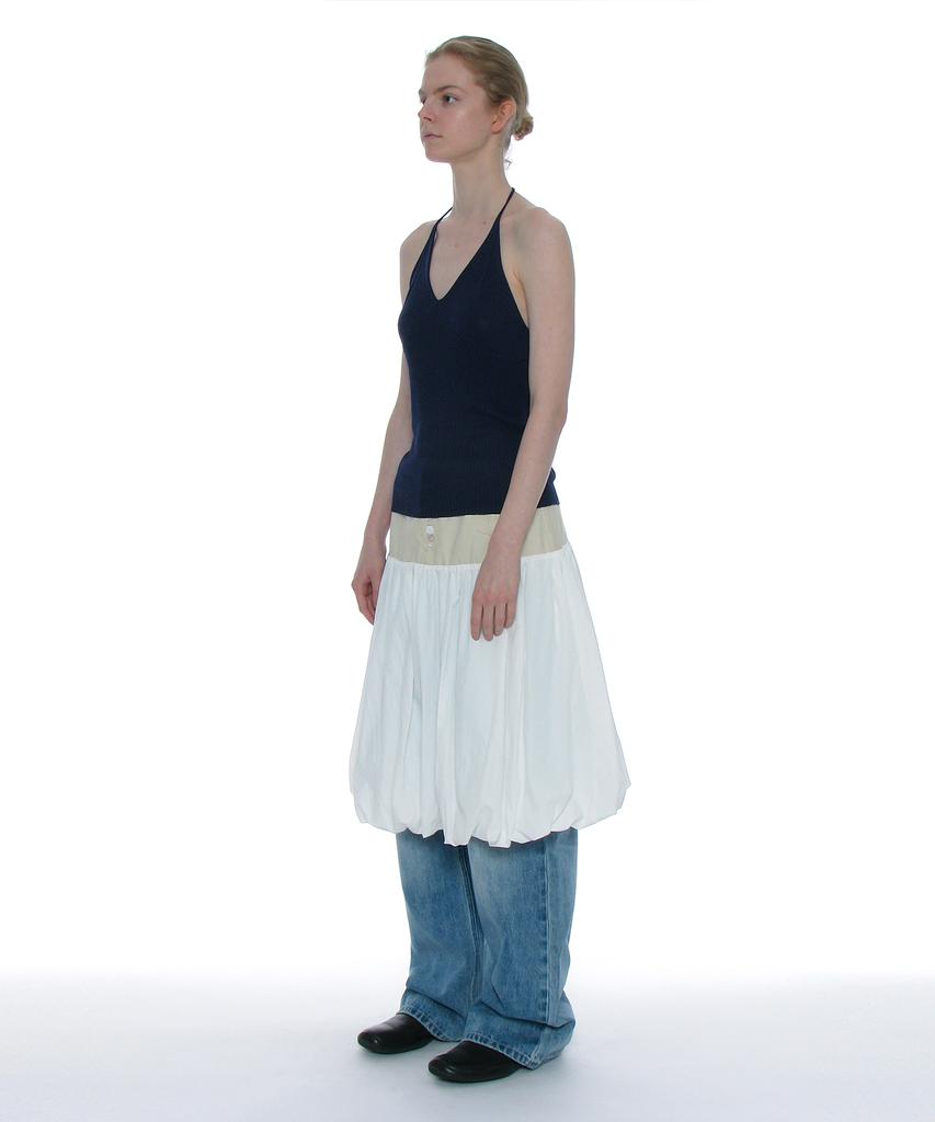 Partimento Woman Button-Pointed Puff Midi Skirt_White
