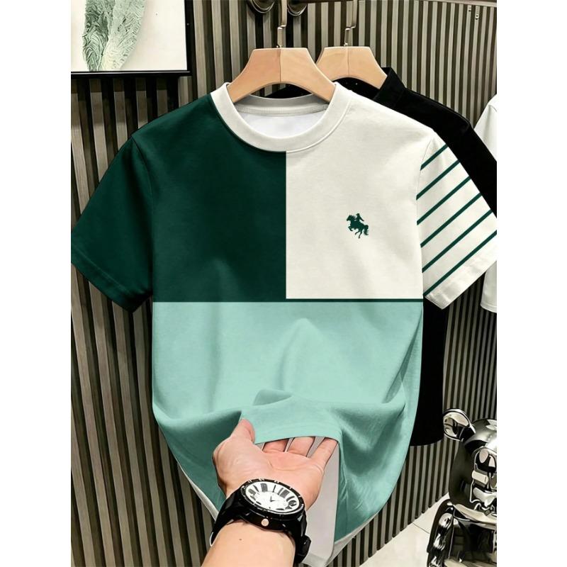 Summer Men's Round-neck T-shirt with 3D Print Colorful Design Breathable Lightweight Casual Fashionable Streetwear Clothing