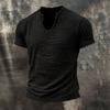 Camiseta de Hombre con Flecos Camiseta Retro de Manga Corta con Cuello en V Elegante Desgastada Camiseta de Verano para Fiesta Playa Vacaciones Gimnasio
