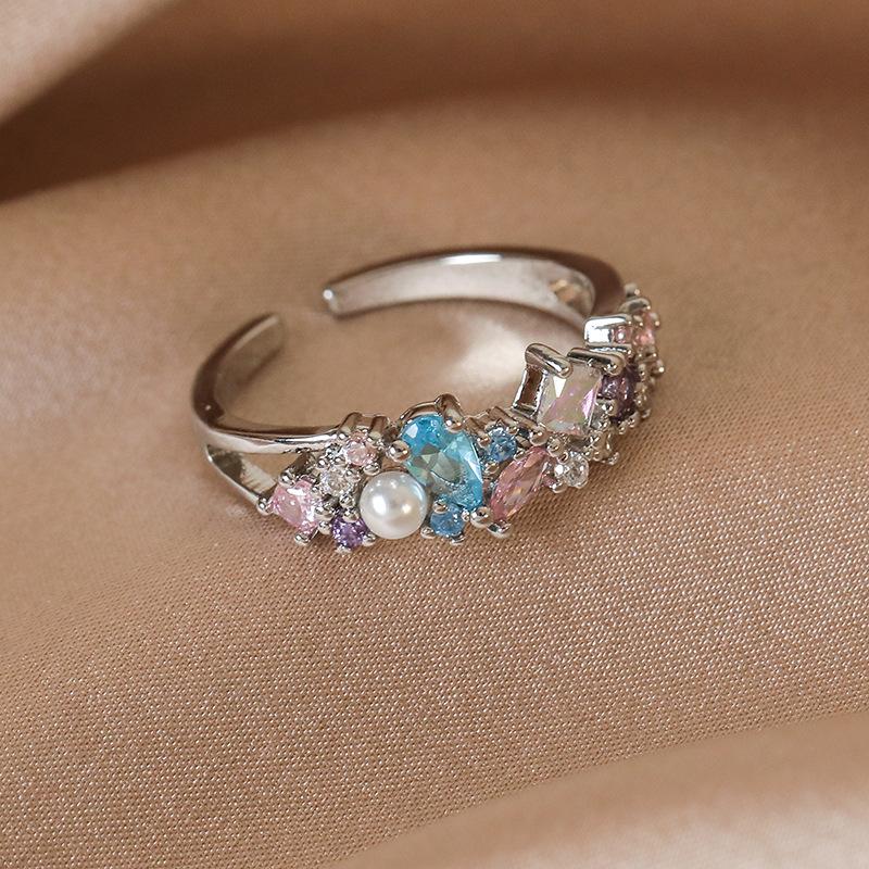 Light luxury niche European and American zircon love ring, female ins design open index finger ring