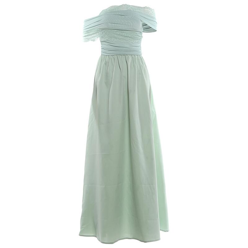 2026 European and American summer new one-word shoulder temperament waist comfortable casual design high-end dress women S