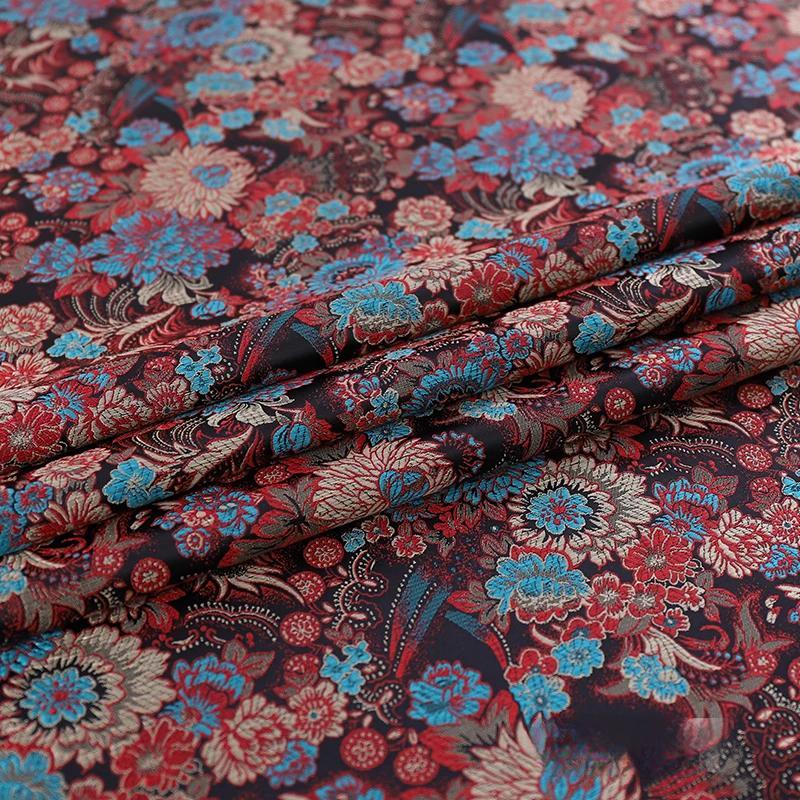 75x100cm Brocade Silk Fabric Beautiful DIY Material with Flower Pattern Sewing Handmade Patchwork Textile Cloth