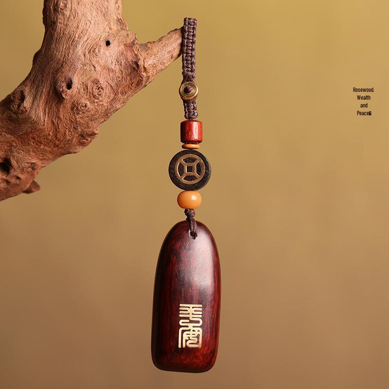 Luxury Handmade Red and Black Sandalwood Keychain: Safe, Auspicious, Unisex, Personalized