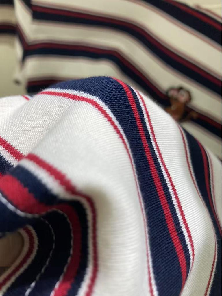 Nanyou Premium Cotton Color Block Stripe Embroidered Short Sleeve Round Neck Knit T-shirt for Women